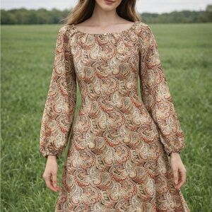 Vintage Long Sleeve Paisley Dress